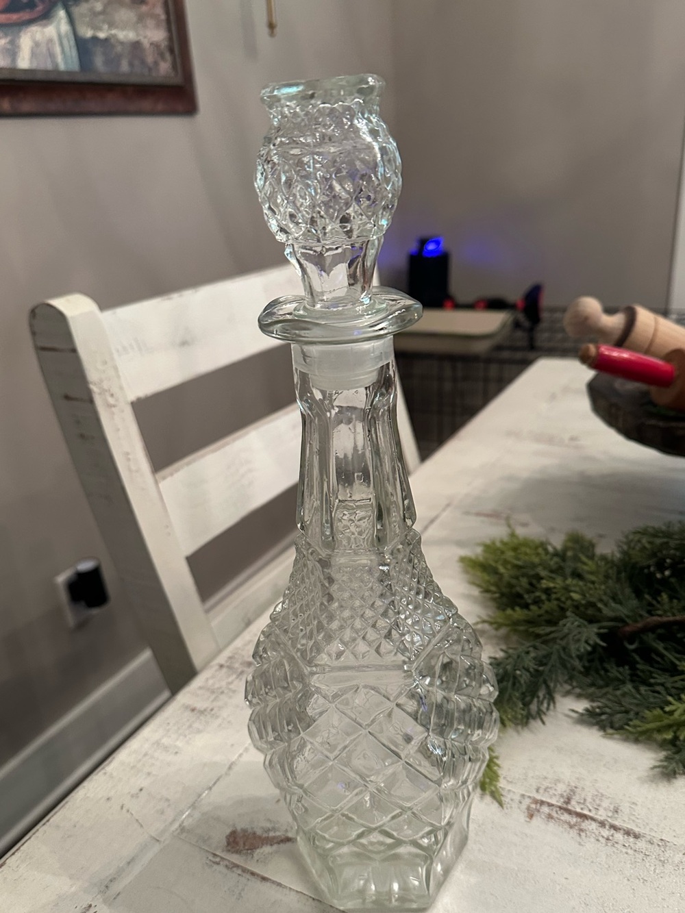 Cut Glass Decanter with Faceted Stopper - Clear Glass